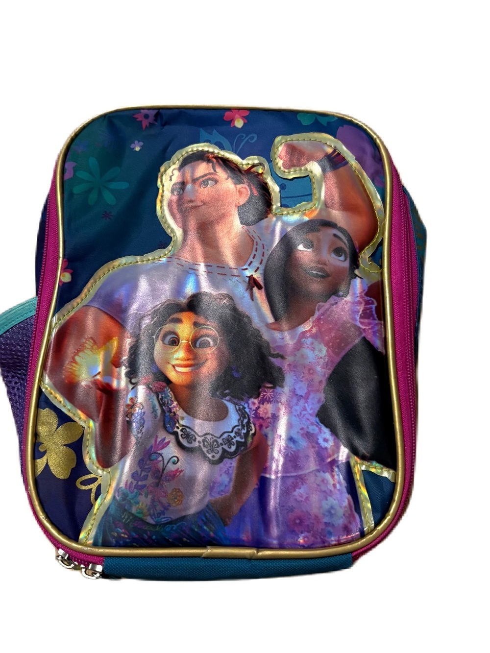 Disney Encanto Kids Lunch Bag - Blue, Purple, Pink, Teal, Gold Zipper Closure